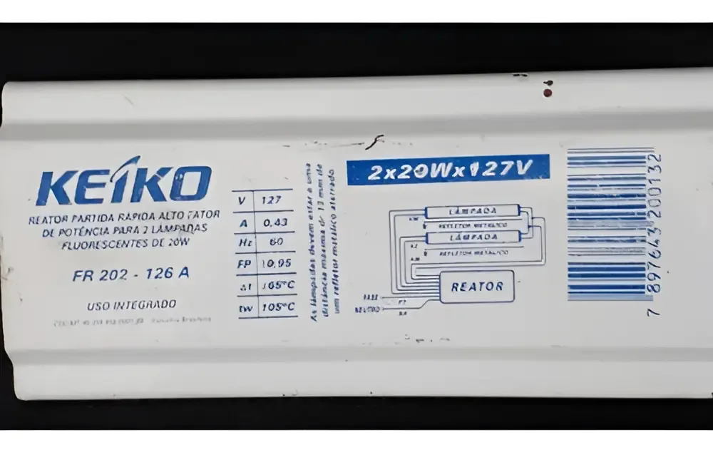 Reator Partida Rápida Alto Fator 2x20 127v -keiko