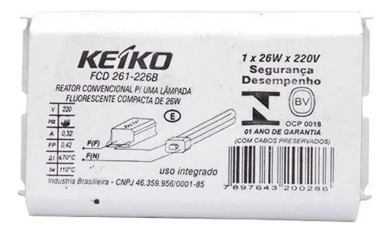 Reator Convencional 1 X 26w Para Lâmpada Fluorescente
