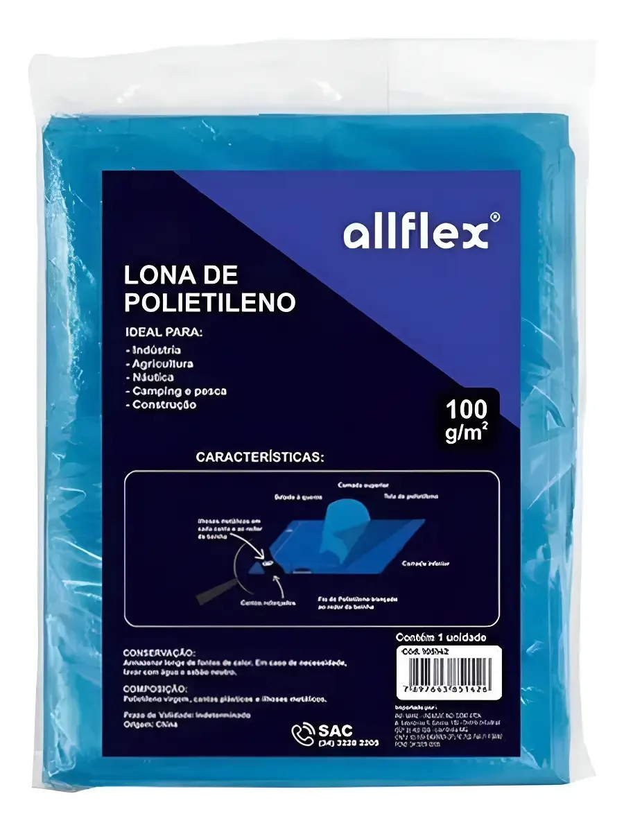 Lona Polietileno Com Ilhós 4x6 Impermeável Allflex 100g/m