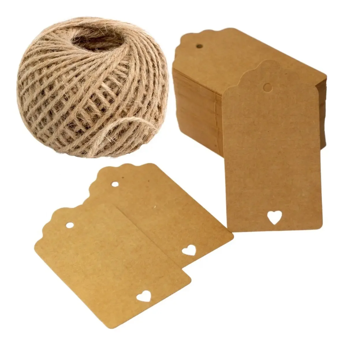 Tags Kraft 1 Coração Com Cordão Juta Sisal - 100 Un