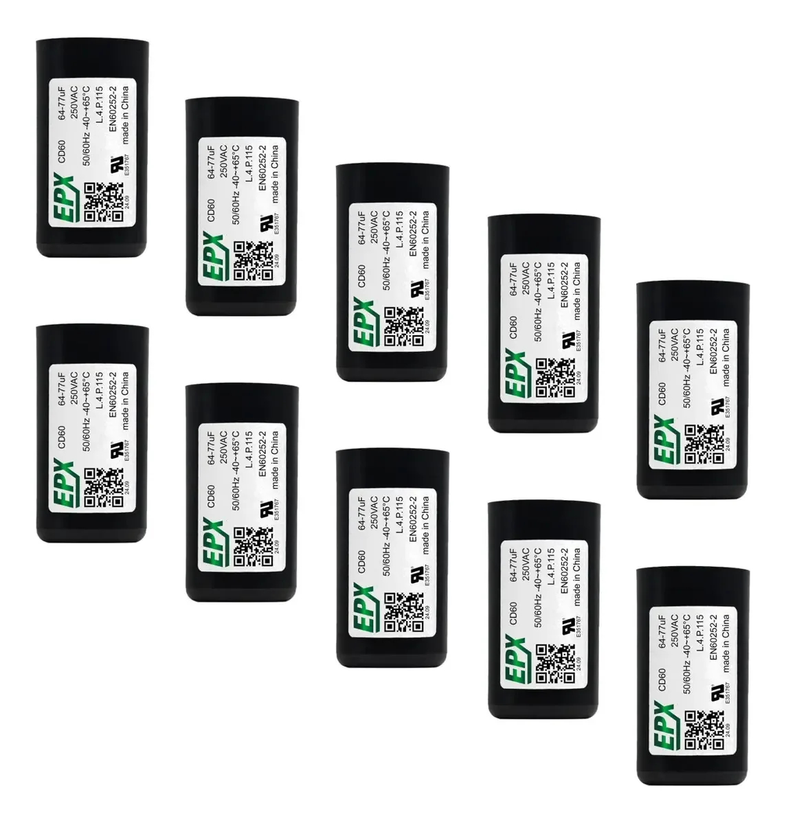 Kit 10 Capacitores De Partida Eletrolitico 64-77uf 250v