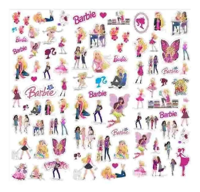 160 Adesivos Cartelas Decorativos Barbie Kit 5 Cartelas
