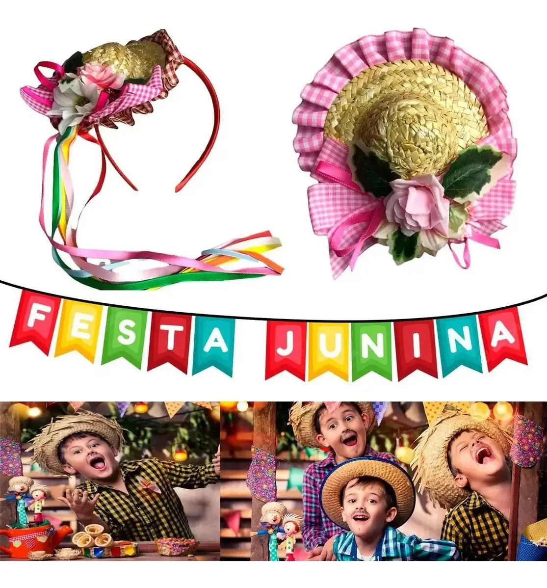 Tiara Junina Chapéu Festa Junina Com Laços E Fitas - Linda Cor Sortidos