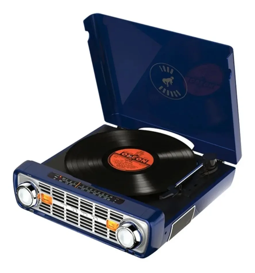 Bronco Lp Navy Ion Toca Discos 4 Em 1 Usb Vitrola Vinil Azul