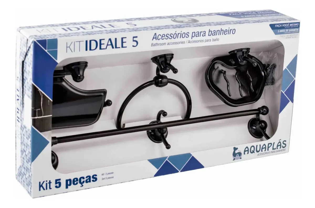 Kit de Acessórios para Banheiro Aquaplás Ideale 5 Peças, Preto