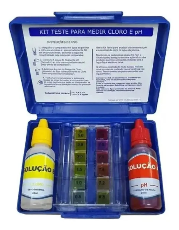 Kit Medidor de PH e Cloro para Piscinas Aquality com Estojo e Reagentes