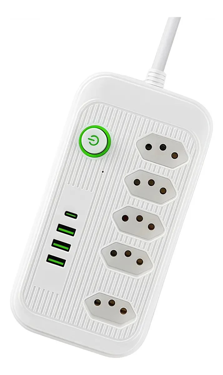 Extensão 5 Tomadas E 3 Usb 1 Pd Led Bivolt Power 110v/220v Branco
