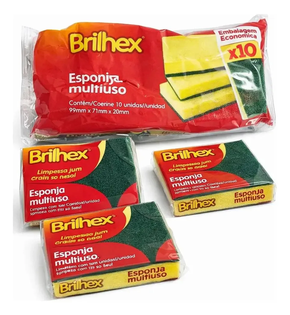Esponja Multiuso Brilhex Abrasivo 10 unidades