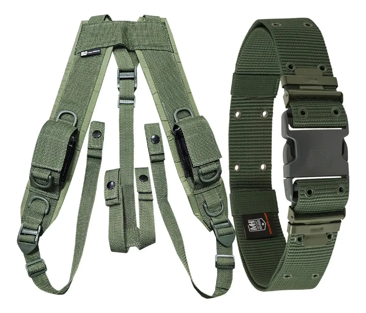 Suspensórios Militares Com Bolso + Cinto Americano Verde Desenho do tecido Militar