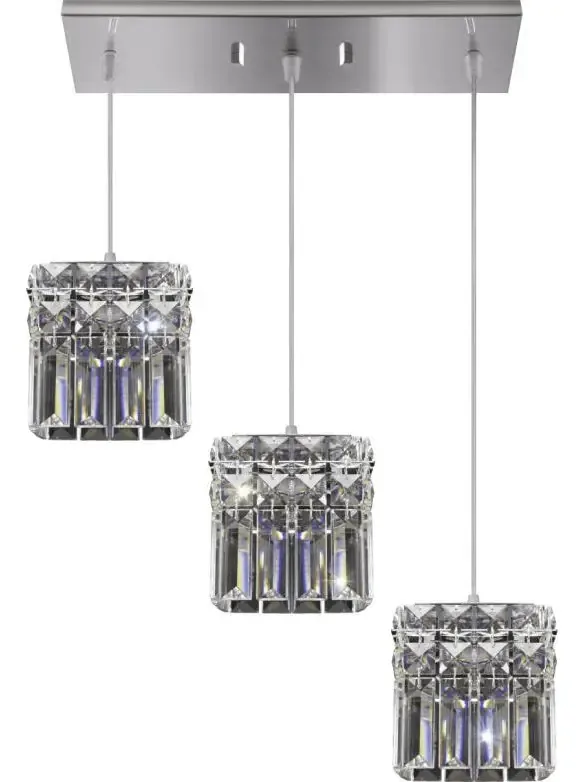 Bronzearte Pendente Quadrado Paris Cristal 12x42cm 3 Lamp G9