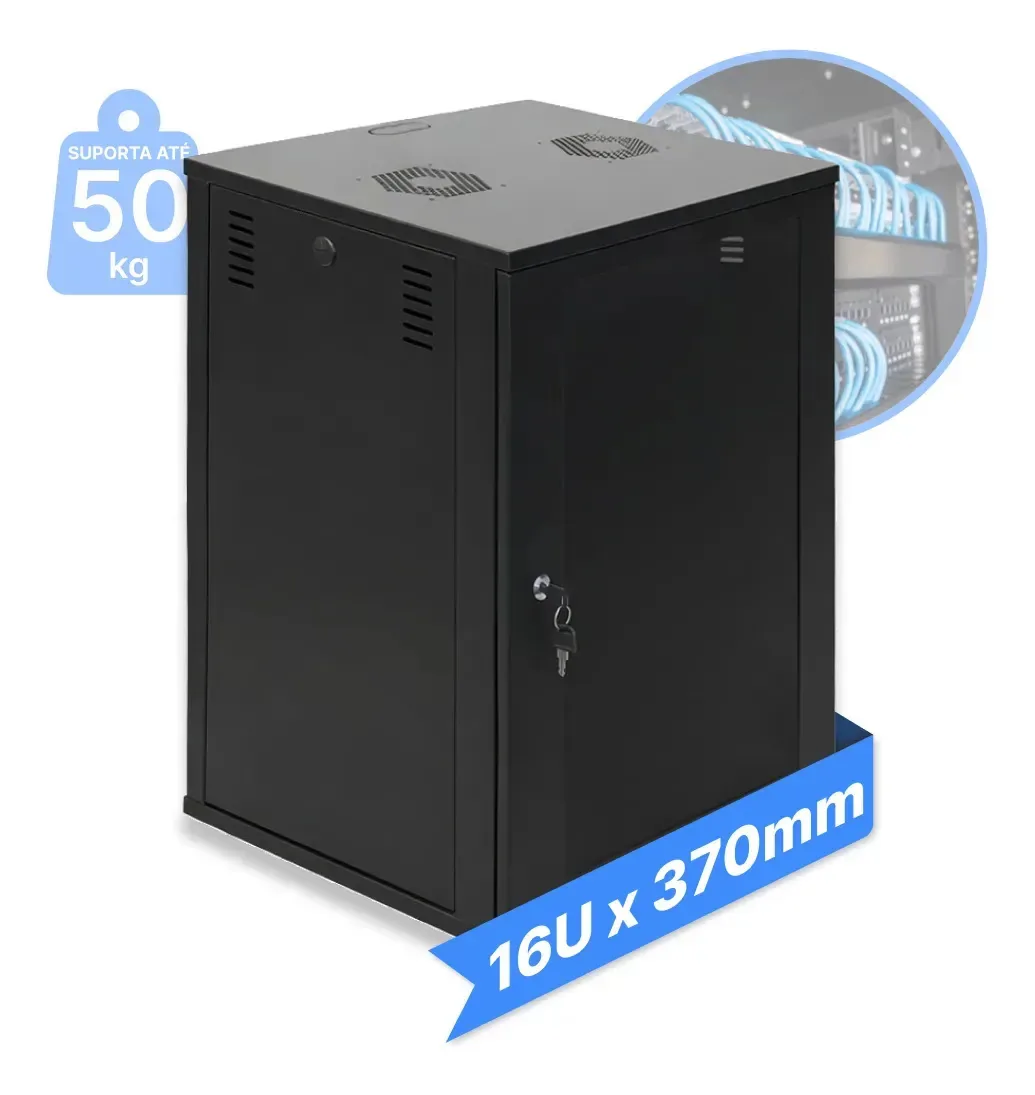 Mini Rack / Parede 19'' 16u X 370mm Desmontável Cor Preto