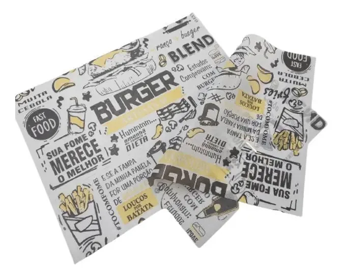 Papel Para Hambúrguer Acoplado Embalar Segurar Lanche Grande