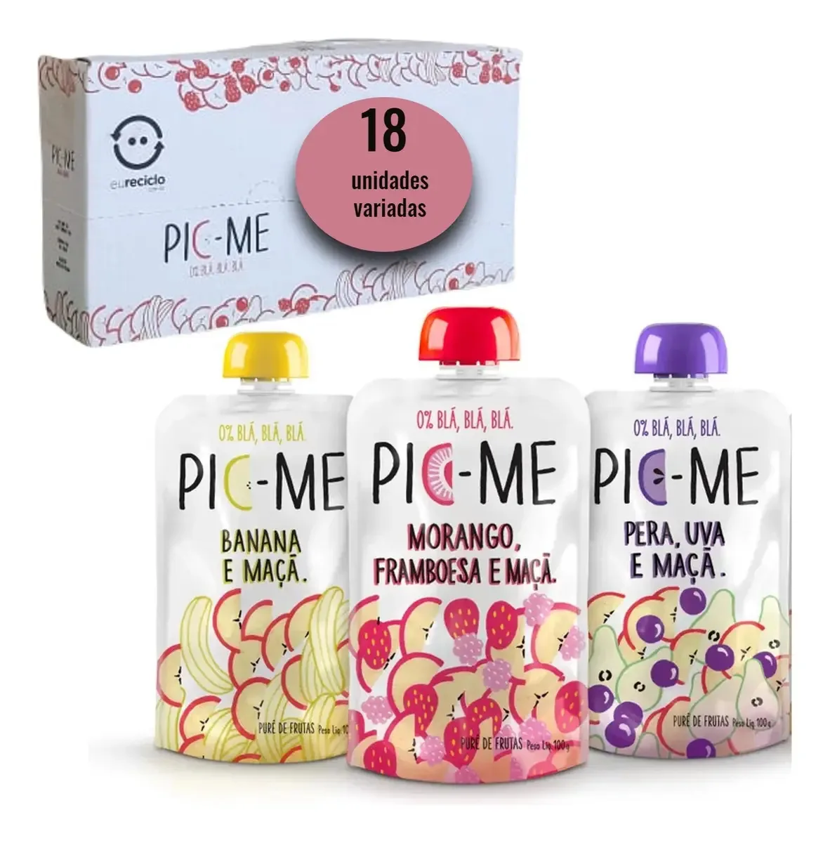 Kit Pic-me 3 Sabores Variados 100g (18 Unidades - 6 De Cada)