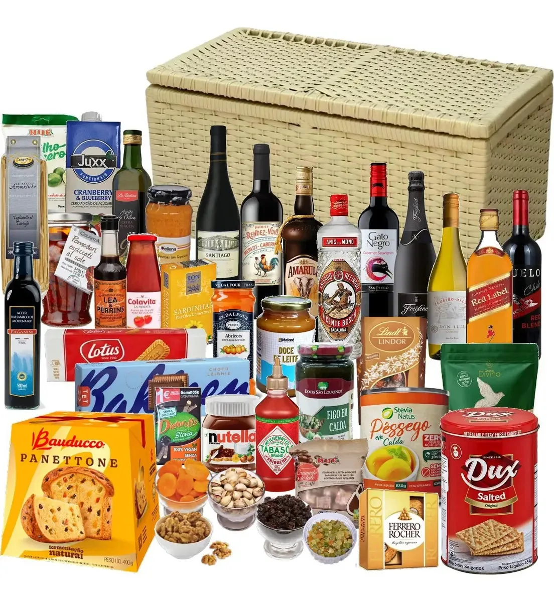 Cesta Natal Premium San Juan 39 Itens Vinho, Whisky, Doces