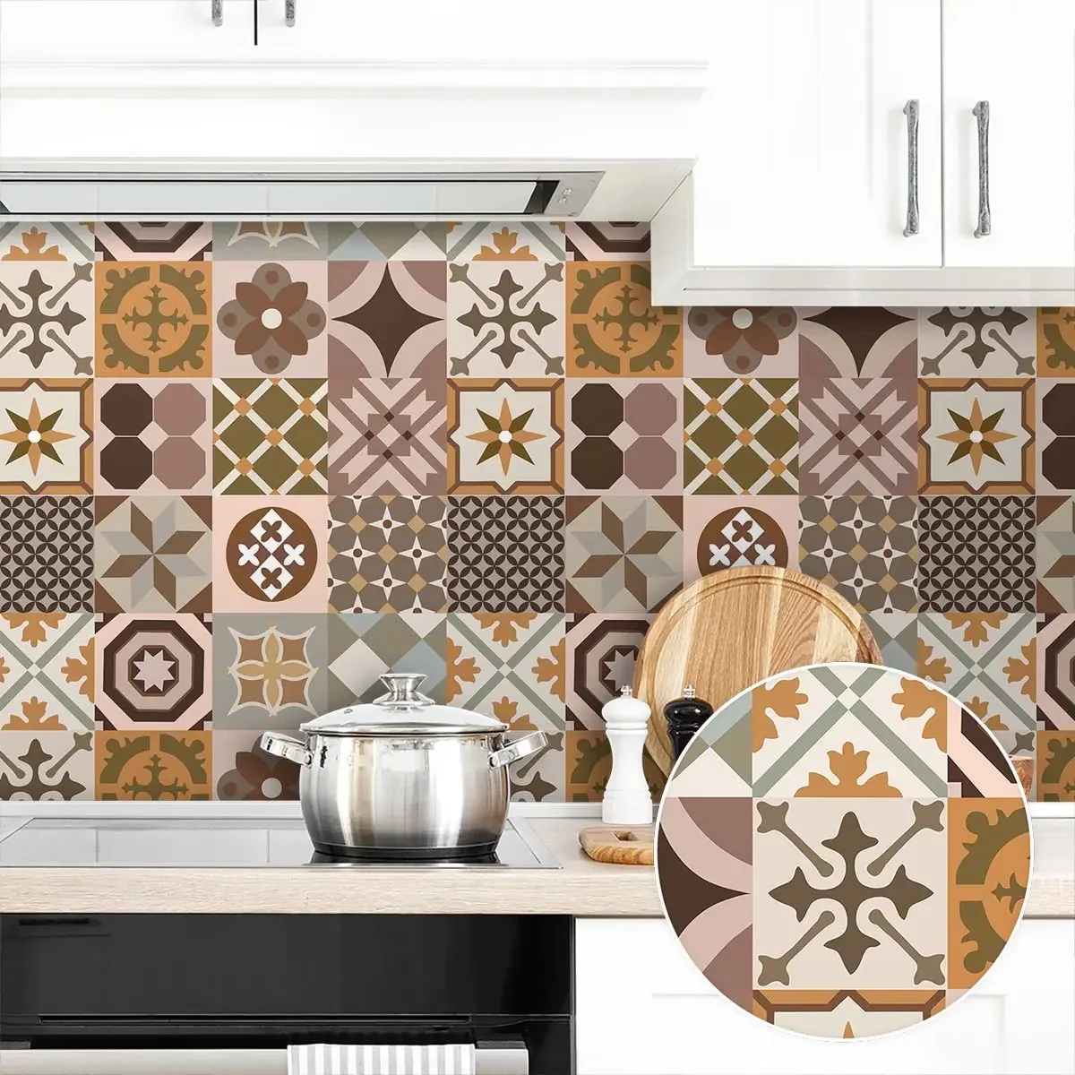 Adesivo Decorativo 5 Metros Papel Parede Azulejo Português Retrô Marrom Cozinha Banheiro Lavável