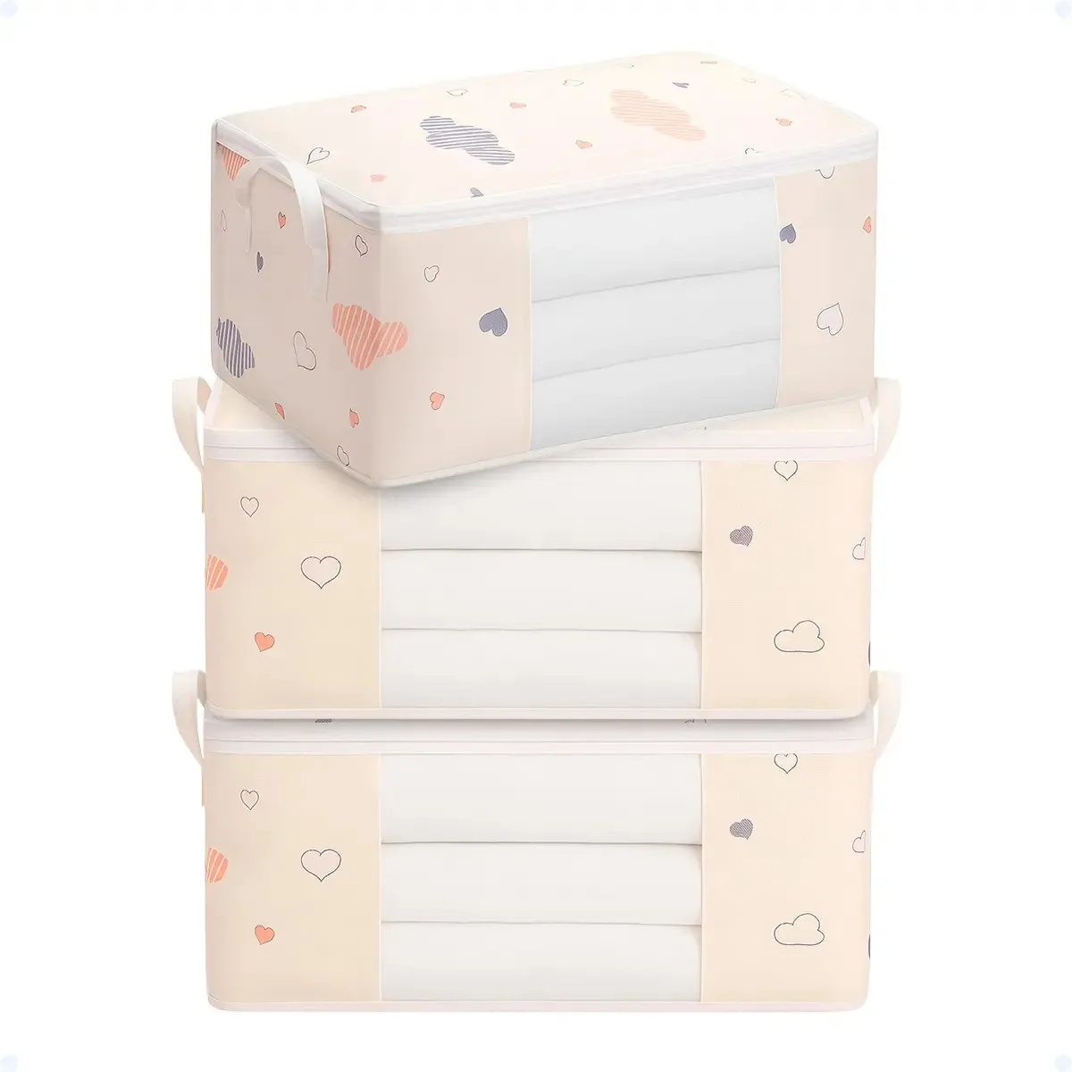 Kit 3 Saco Organizador 60l Guarda Roupa Cama Grande Dobrável Cor Bege