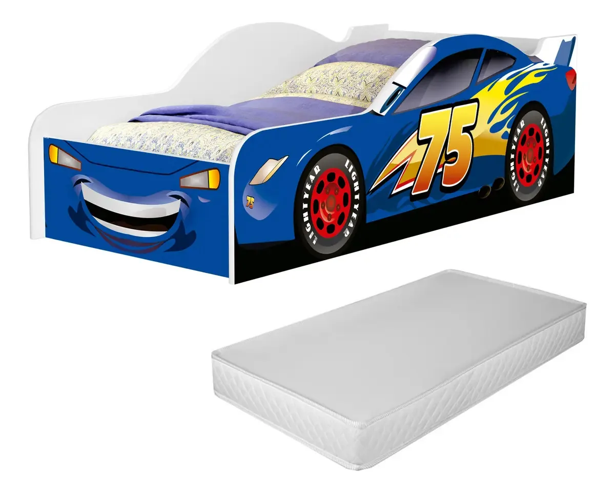 Cama Berço Carro Infantil Com Colchão Menino Mcqueen Criança Herois Para Quarto Do Bebê Azul