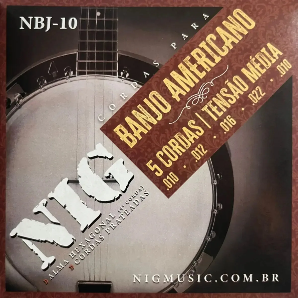 Jogo Cordas Banjo Americano 5 Cordas NIG Tensão Média .010 NBJ10