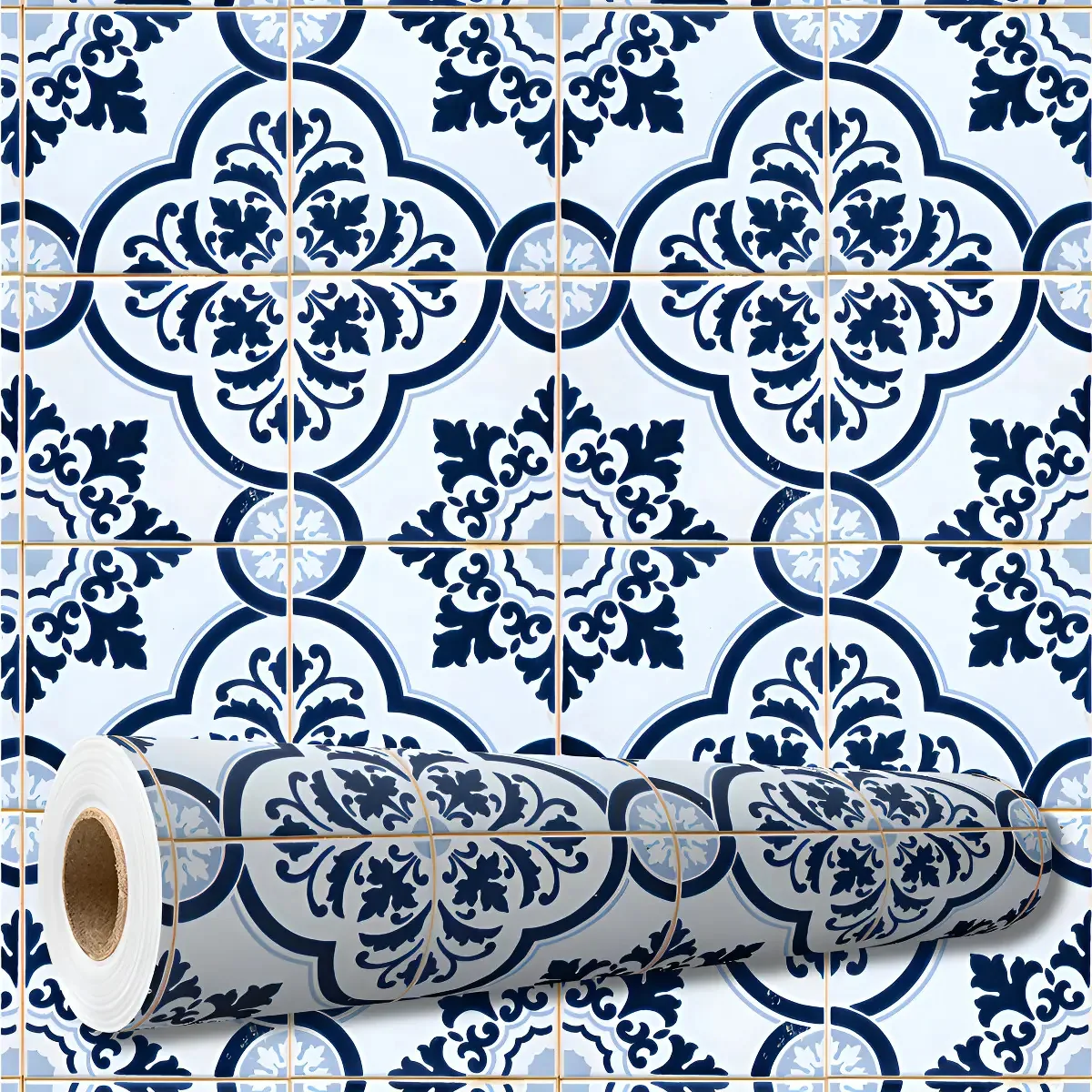 Adesivo Decorativo 3 Mts Papel Parede Azulejo Português Azul Cozinha Lavável Box Banheiro