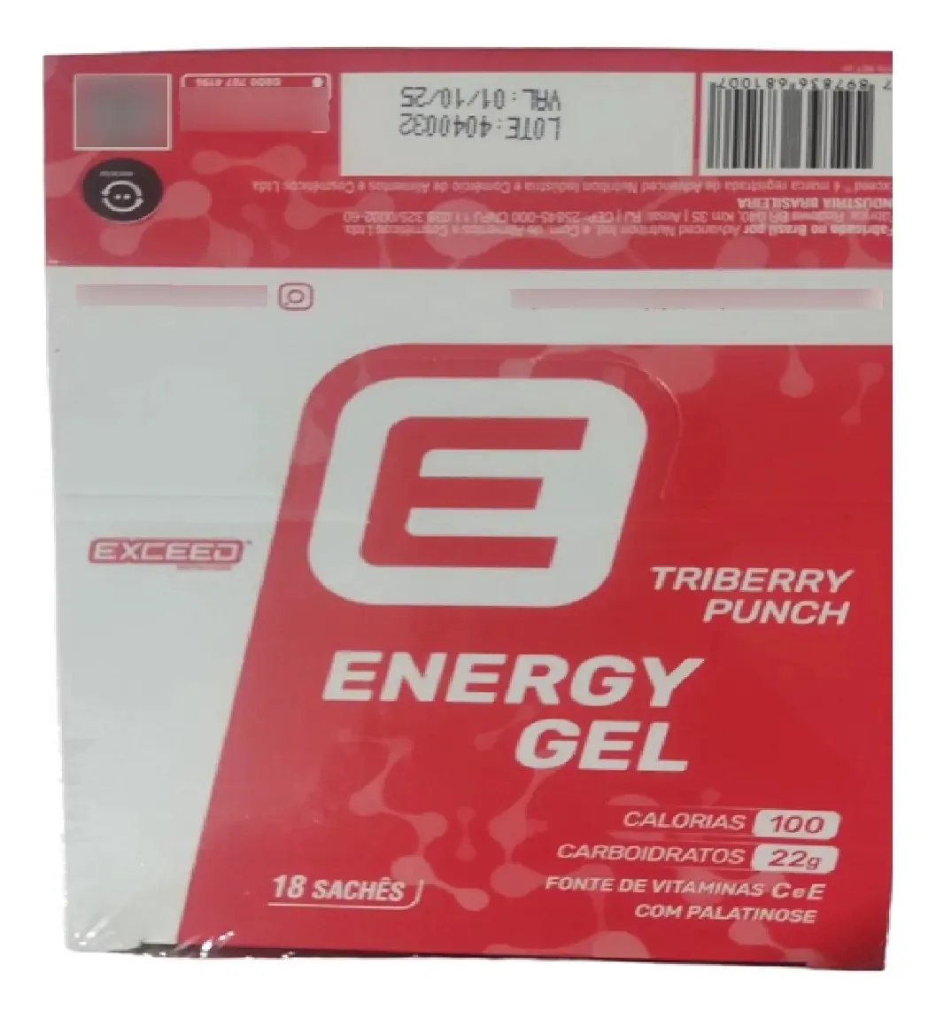 Energy Gel Exceed Nutrition Triberry C/18 Sachês 32g Sabor Frutas Vermelhas