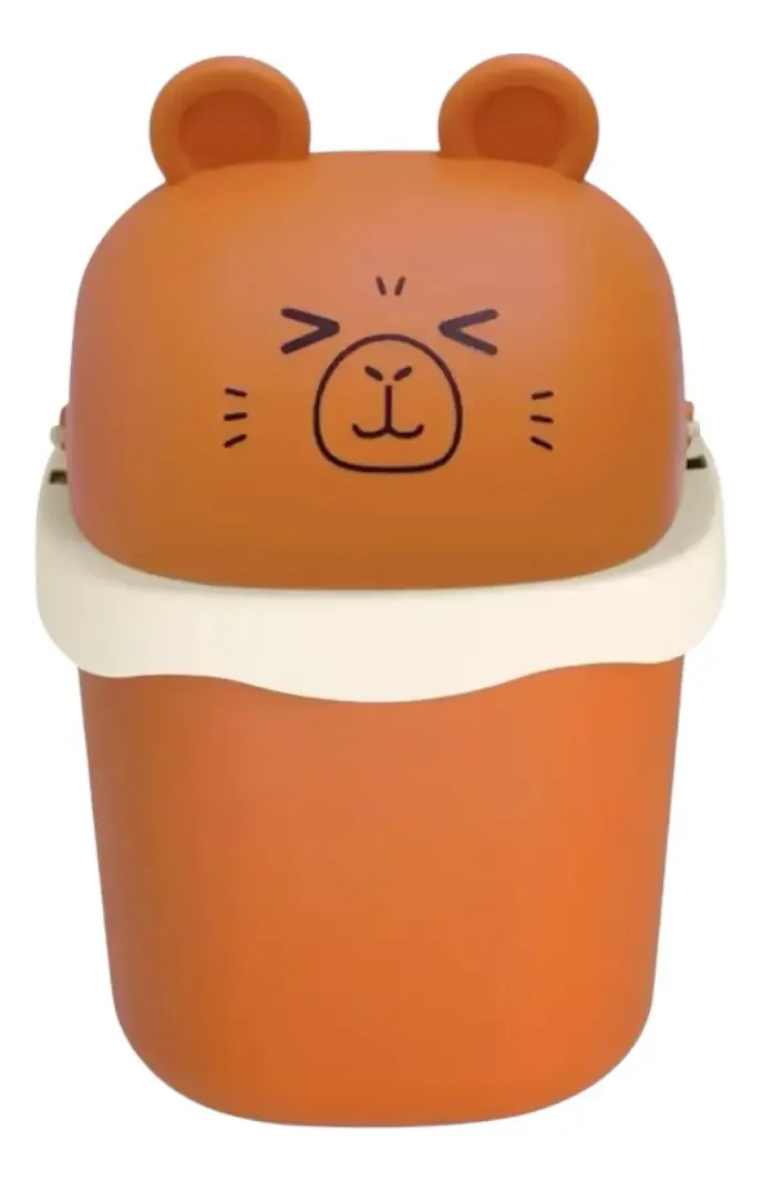 Mini Lixeira Mesa Tampa Bichinhos Bancada Banheiro Infantil Capivara Marrom