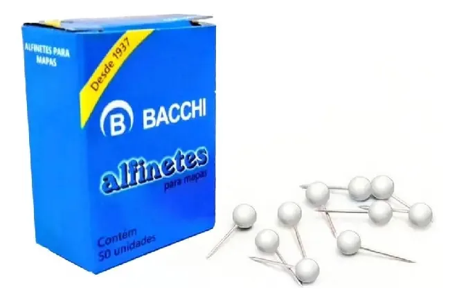 Alfinete Bacchi Para Mapas Branco C/50 Unidades