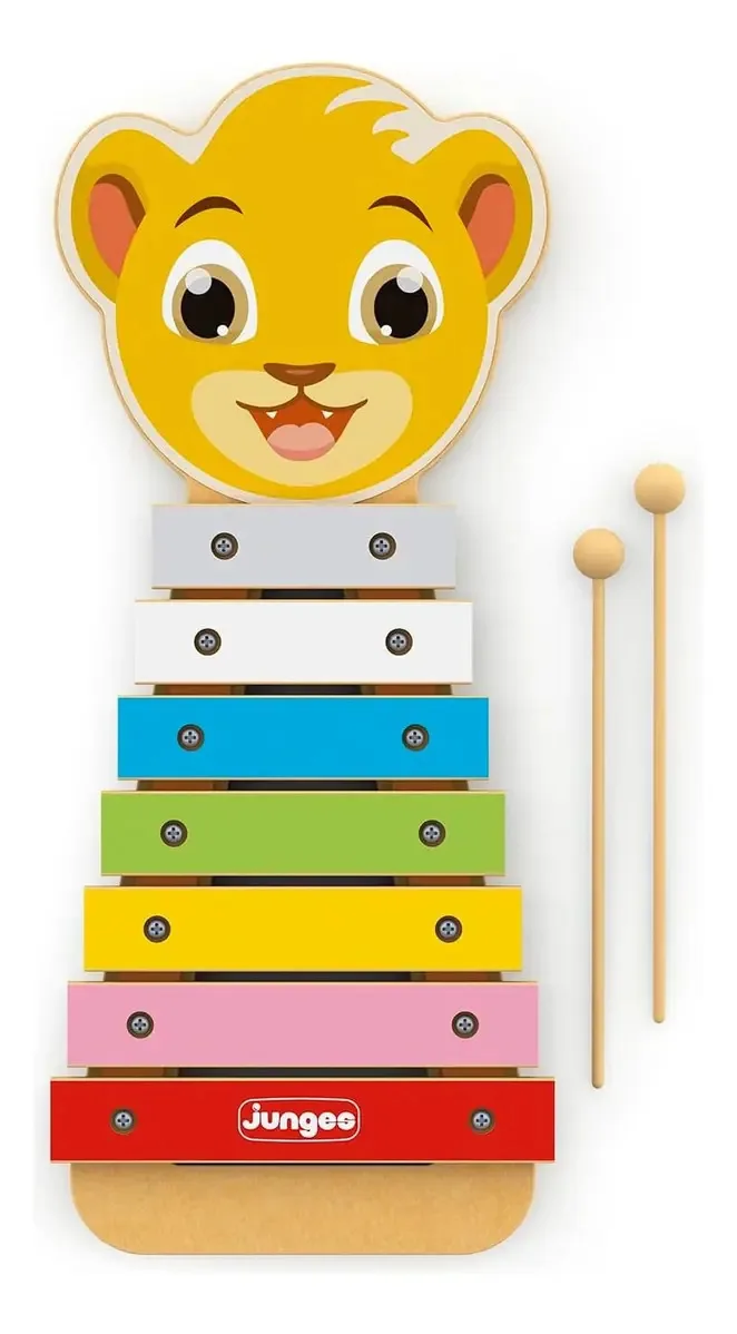 Xilofone Infantil Colorido Junges 7 Notas Madeira Com Baquetas