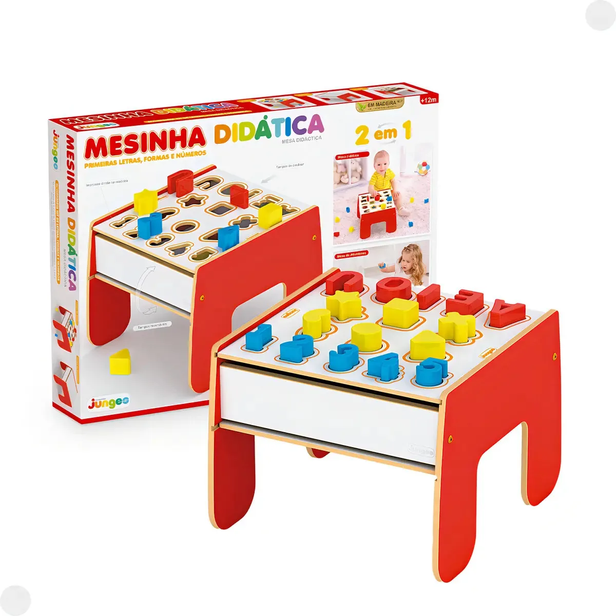 Mesinha Didática Junges MDF 2 em 1 com Formas e Números Para Crianças