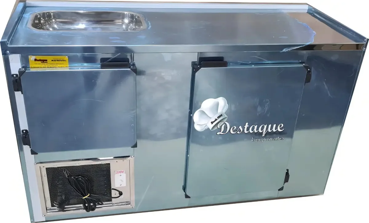 Balcão Refrigerado De Encosto 1.50 Em Aço Com Cuba