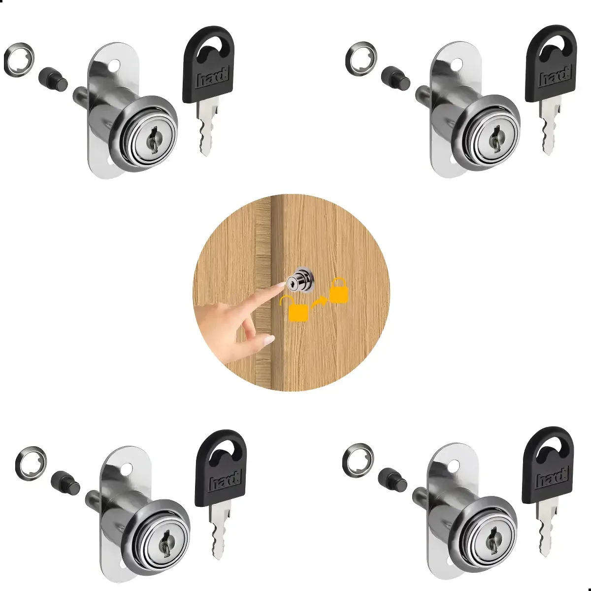 Pack 4 Fechaduras de Pressão para Porta e Gaveta Prateada