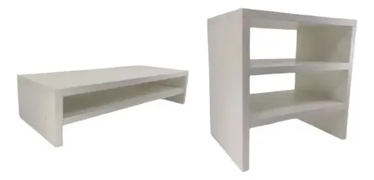 Suporte Duplo Monitor Mdf Mesinha Impressora Pc + Escaninho