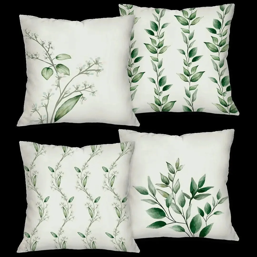 Kit Com 4 Capas Para Almofadas Decorativas Galhos E Folhas