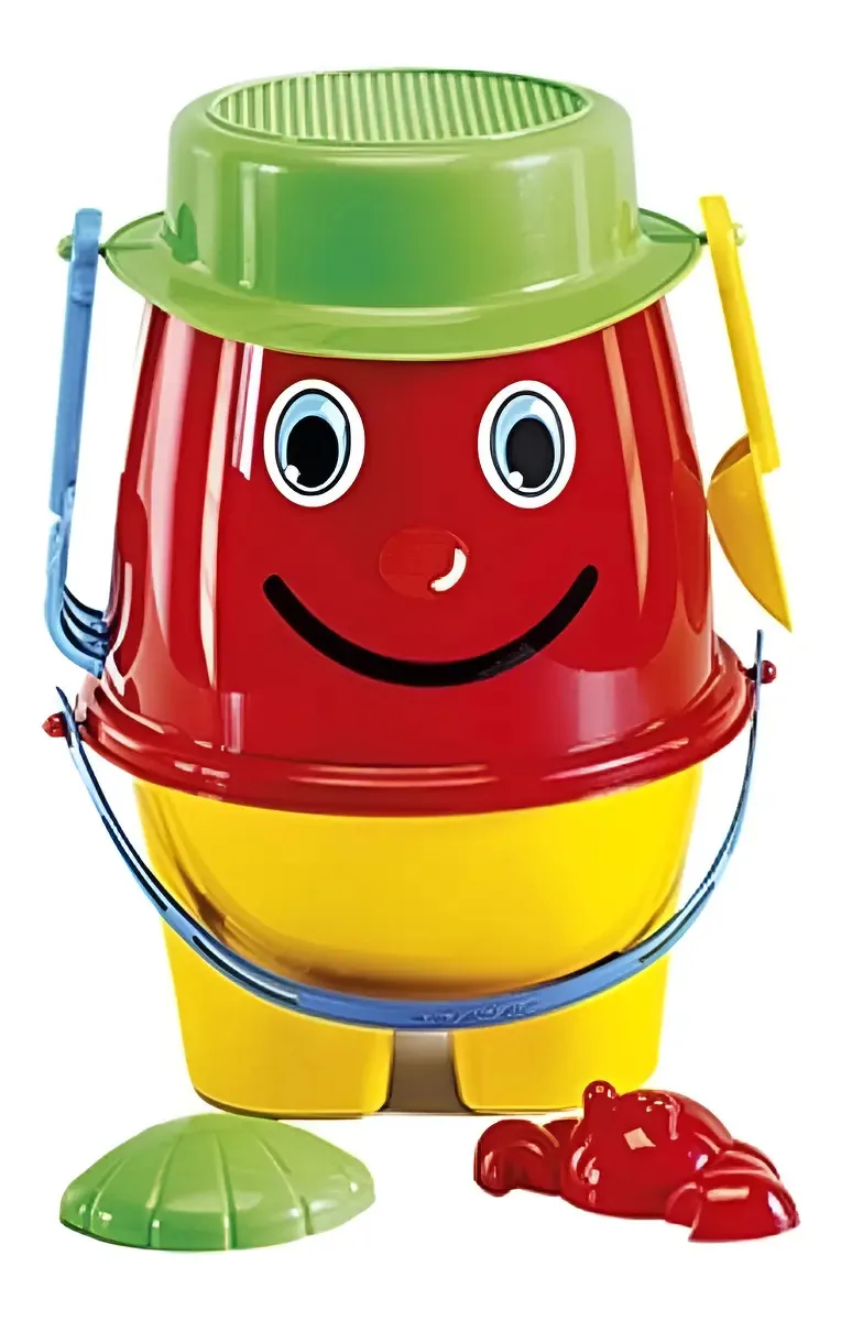 Brinquedo Balde De Praia Boneco Infantil Poliplac