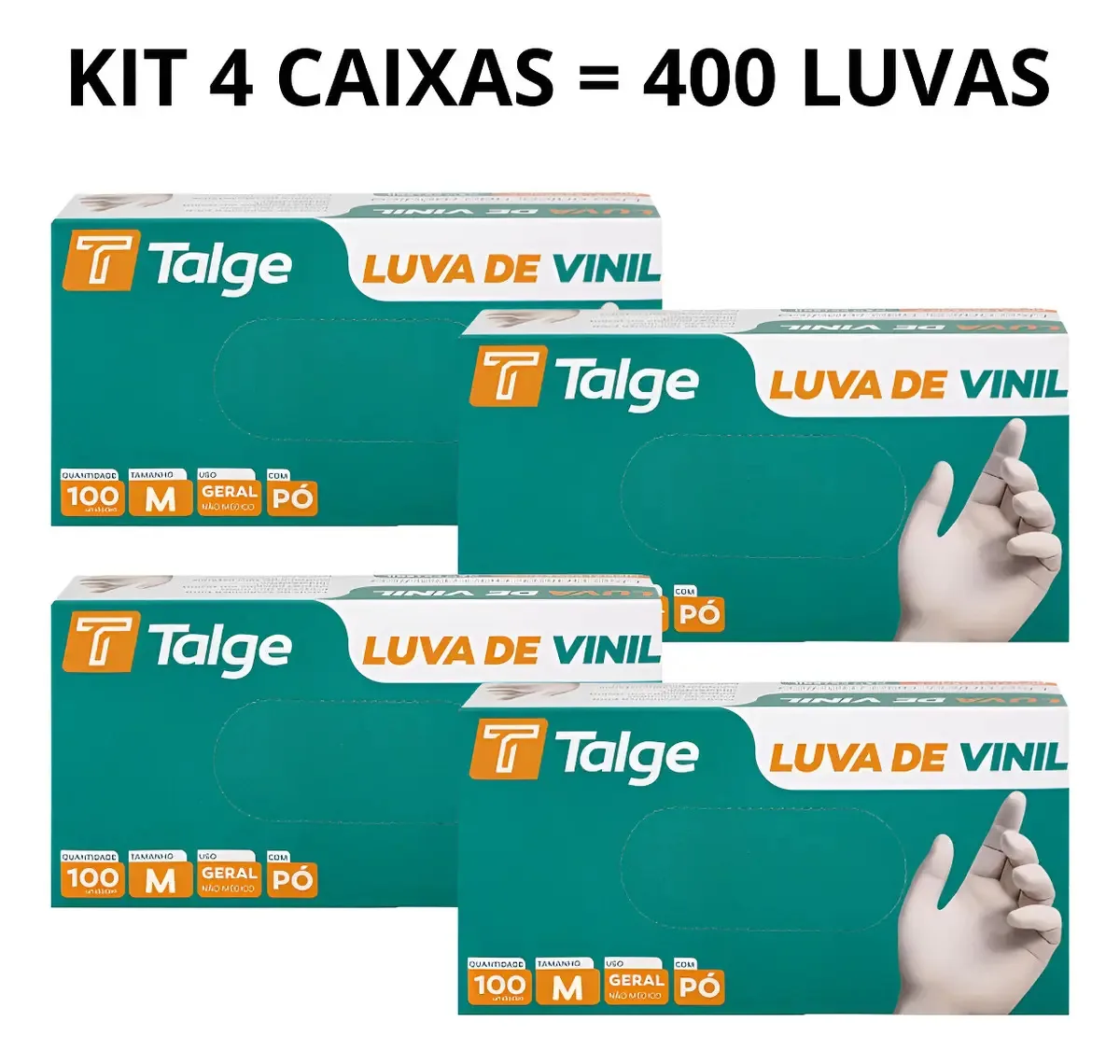 Kit 4 Caixas Luva Vinil Sem Pó E Com Pó 400 Unidades P M G Cor Transparente Tamanho G Com Pó