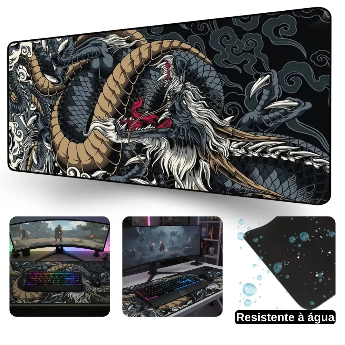 Mouse Pad Gamer Grande 70x35 Speed Pro Antiderrapante Drgão Azul Digital Informática