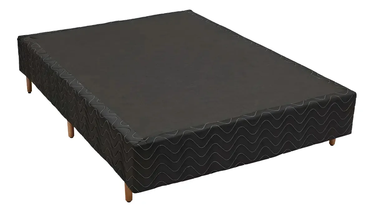 Cama Box Casal Colchões Polar Bordado Preto Madeira 138x188cm