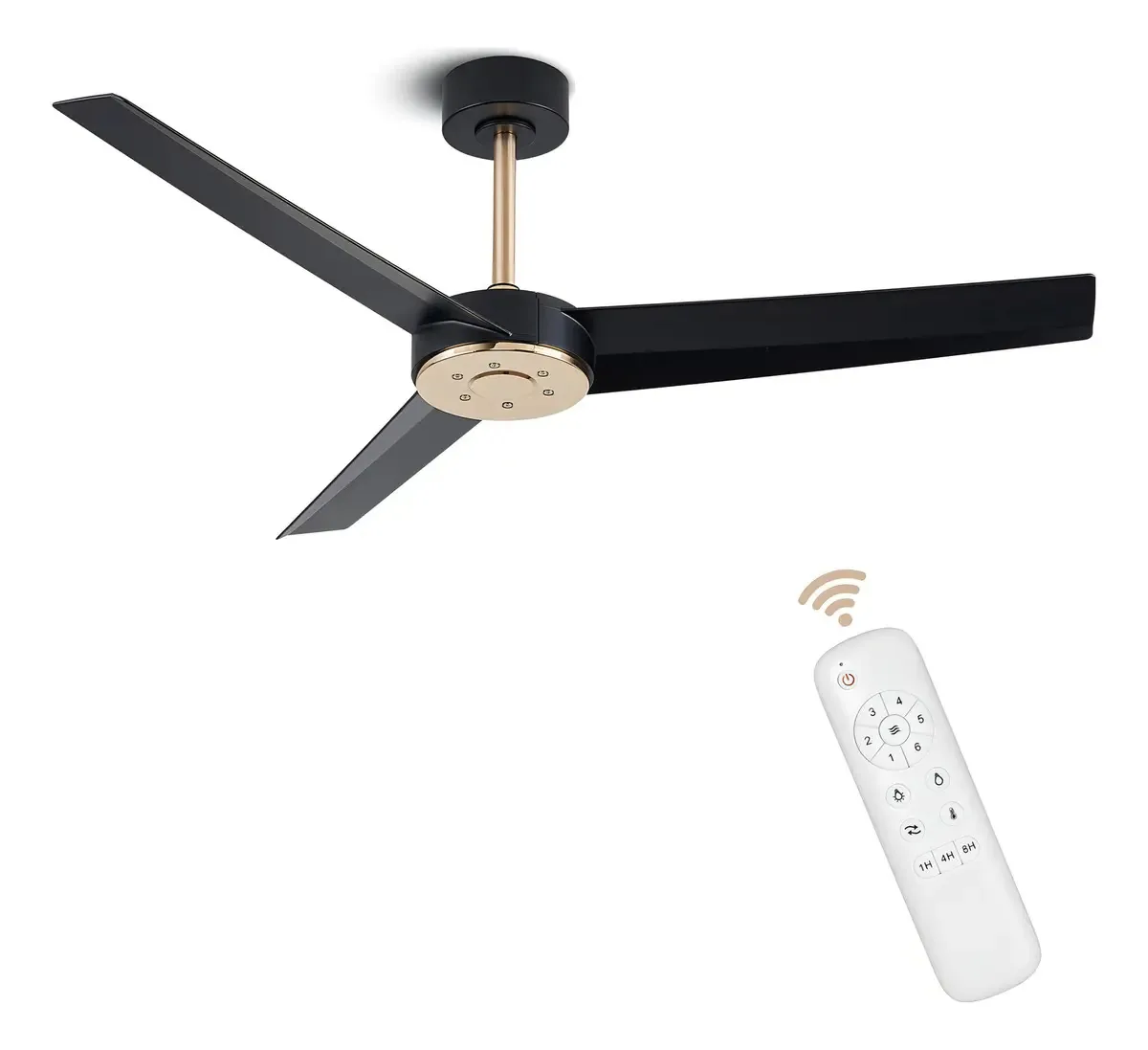 Ventiladores de teto Wofifly de 52 polegadas pretos e dourados