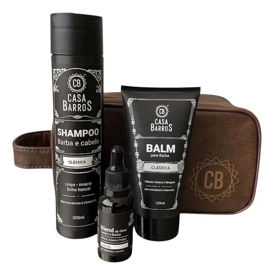 Kit Para Barba Casa Barros- Balm, Shampoo, Óleo e Necessaire