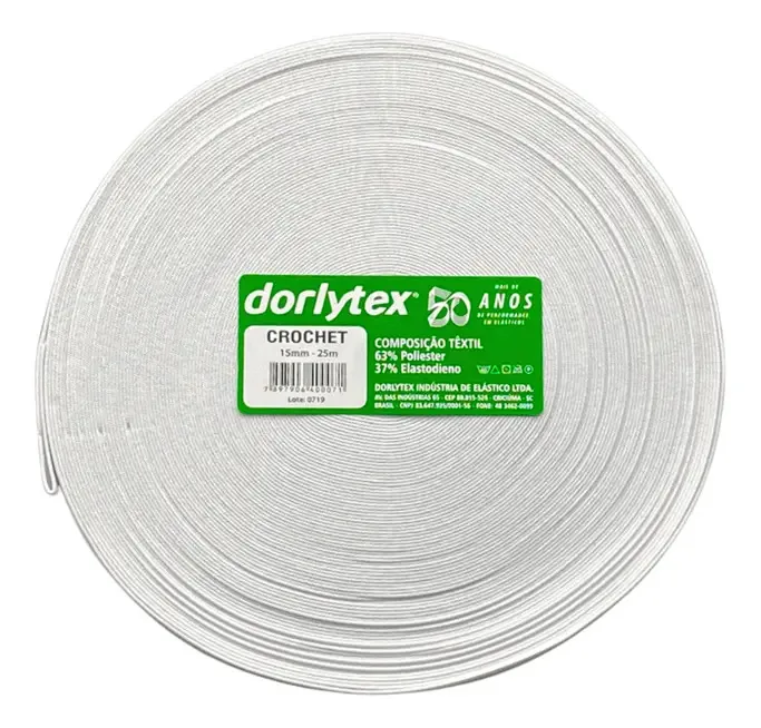 Elástico Dorlytex Branco 15mm 25m para Indumentária 63% Poliéster