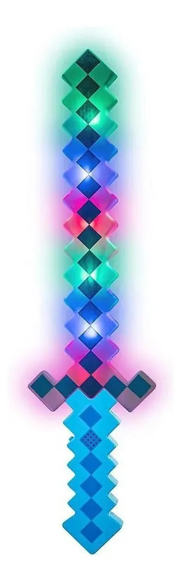 Espada Pixel Minecraft Azul 58cm com Som e Luz Interativa