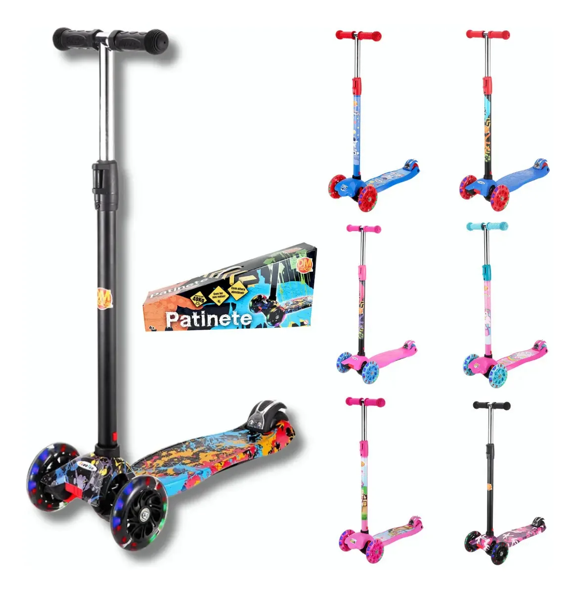 Patinete Dm Toys E Wellkids 3 Rodas Colorido Azul
