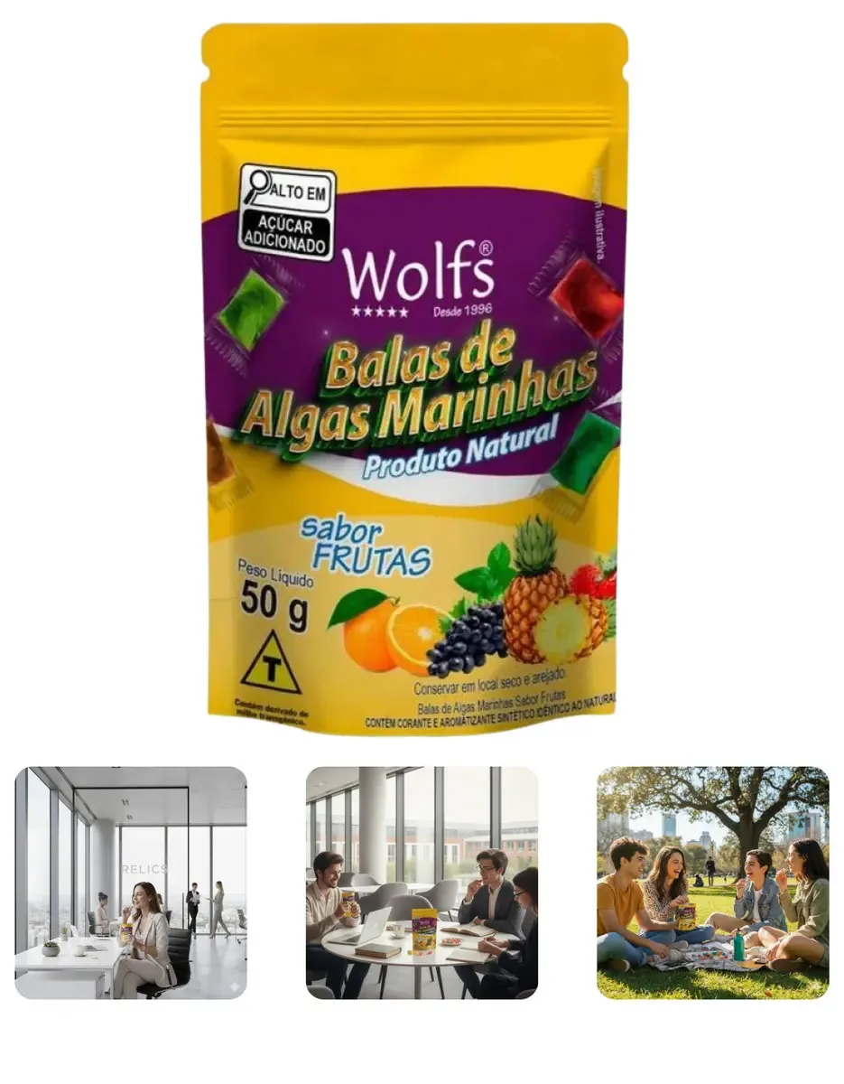 Balas De Algas Marinhas Sabor Frutas Natural 50g Sem Glúten Pacote Alga Kit Multi Benefícios Fácil Transporte Equilíbrio Saúde Atacado Dieta Balinhas Bala Unidade Fruta Pauch Açúcar Original Relics