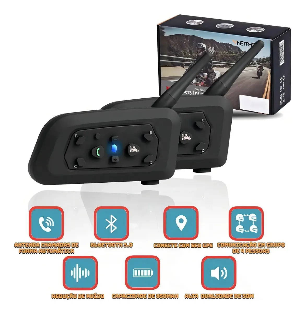 Intercomunicador Capacete Gllai V10 Bluetooth 4 Motos IP65 1200M
