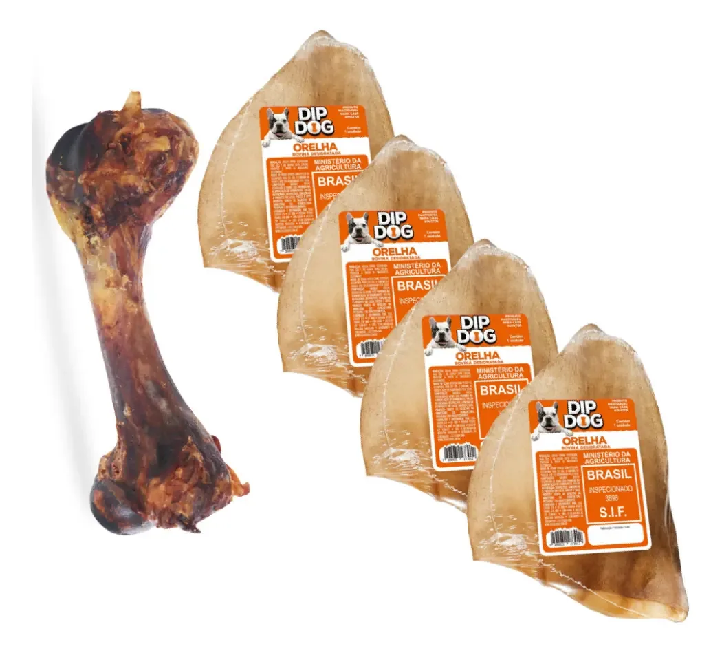 Kit 5 Petisco Pet Osso Orelha Bovina Petiscos 100% Natural