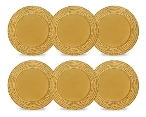 Conjunto 06 Pratos Rasos Bee Mostarda Scalla