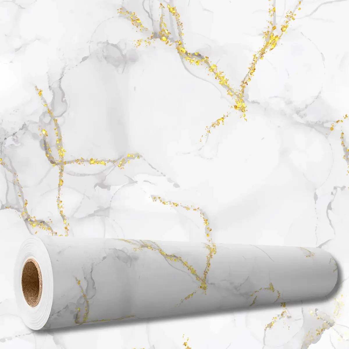 Adesivo Decorativo 5 Mts Papel Parede Mármore Carrara Dourado Cozinha Box Banheiro Lavável C