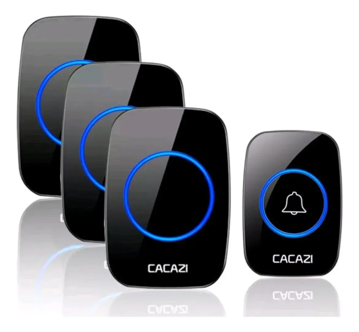 Campainha Sem Fio Cacazi 300m Preto 60 Toques 3 Receptores IP44