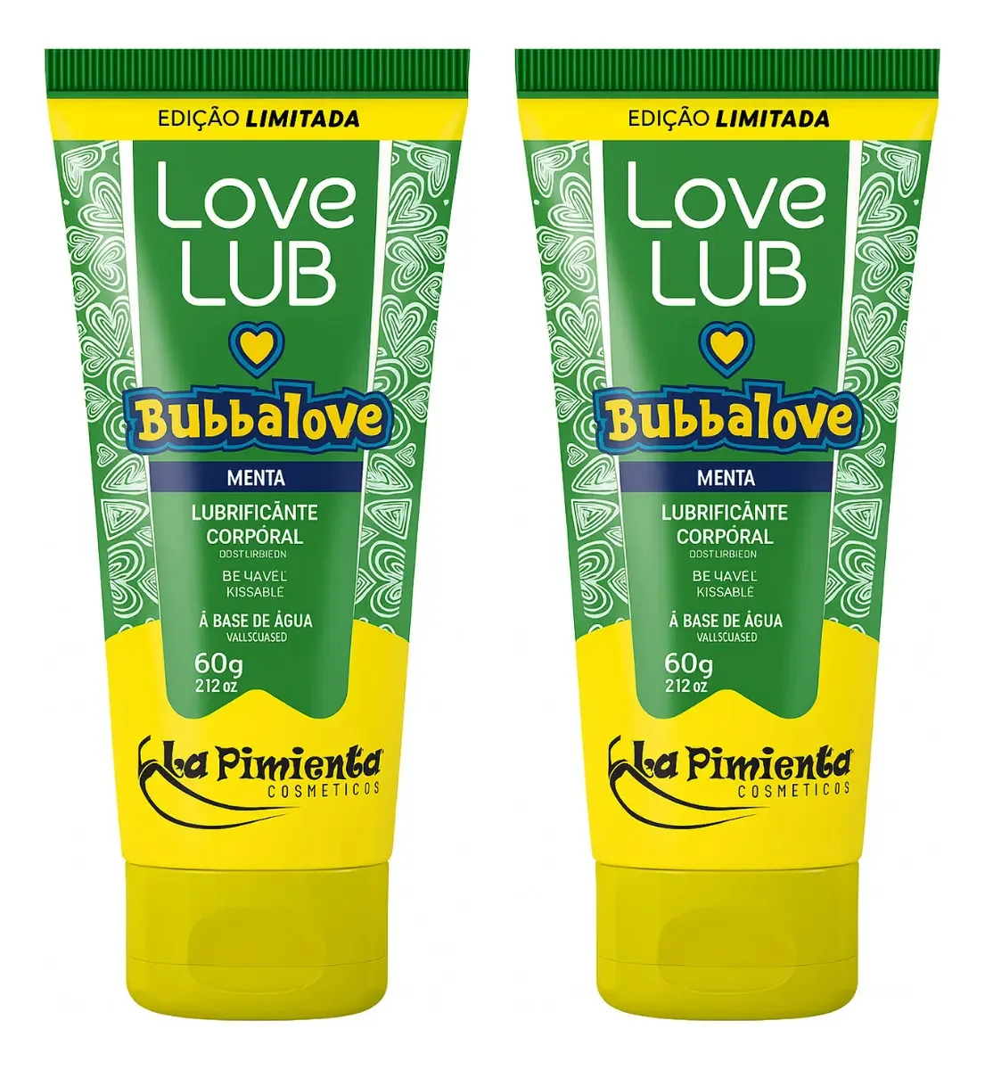Kit com 2 Géis Lubrificantes Beijáveis La Pimienta Bubbalove Sabor Menta de 60 mL