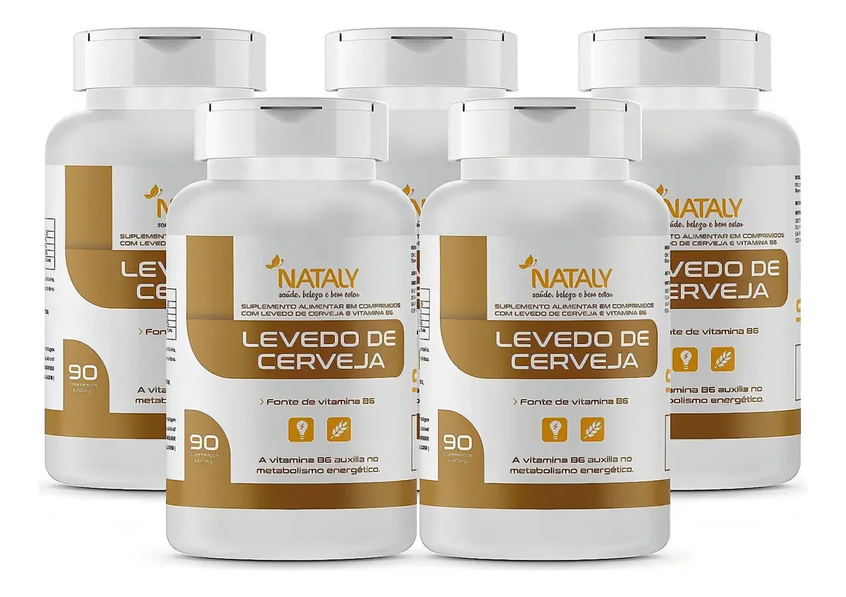 Kit Com 5 - Levedo De Cerveja 90 Comprimidos 1000mg Nataly