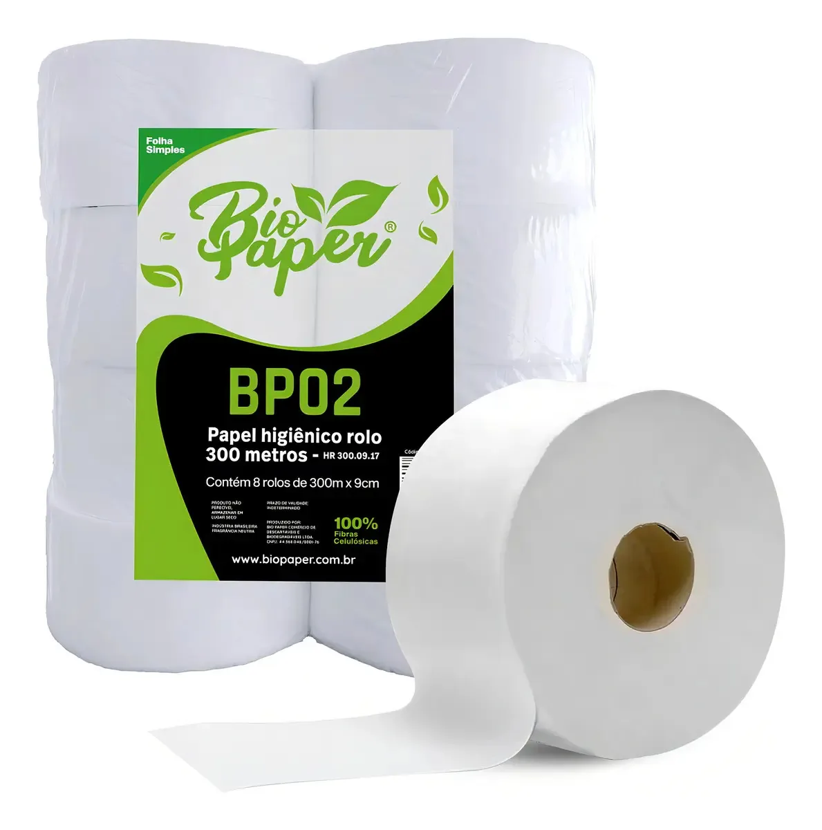 Papel Higiênico Folha Simples 300m Branco Biopaper 8 Rolos